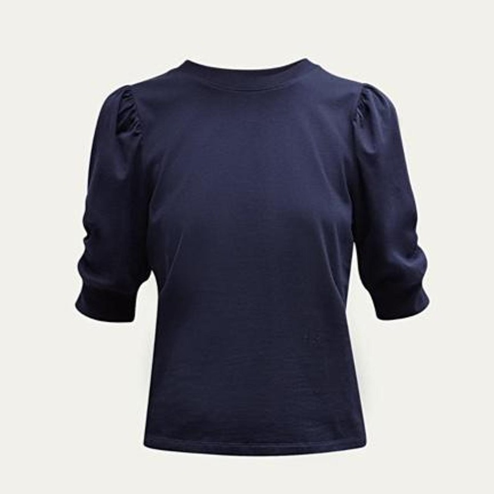 FRAME Frankie Puff Sleeve Tee Navy Ruched Short Sleeve Top XS